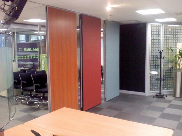 Acoustic movable wall Type 100 showing different colour finishes